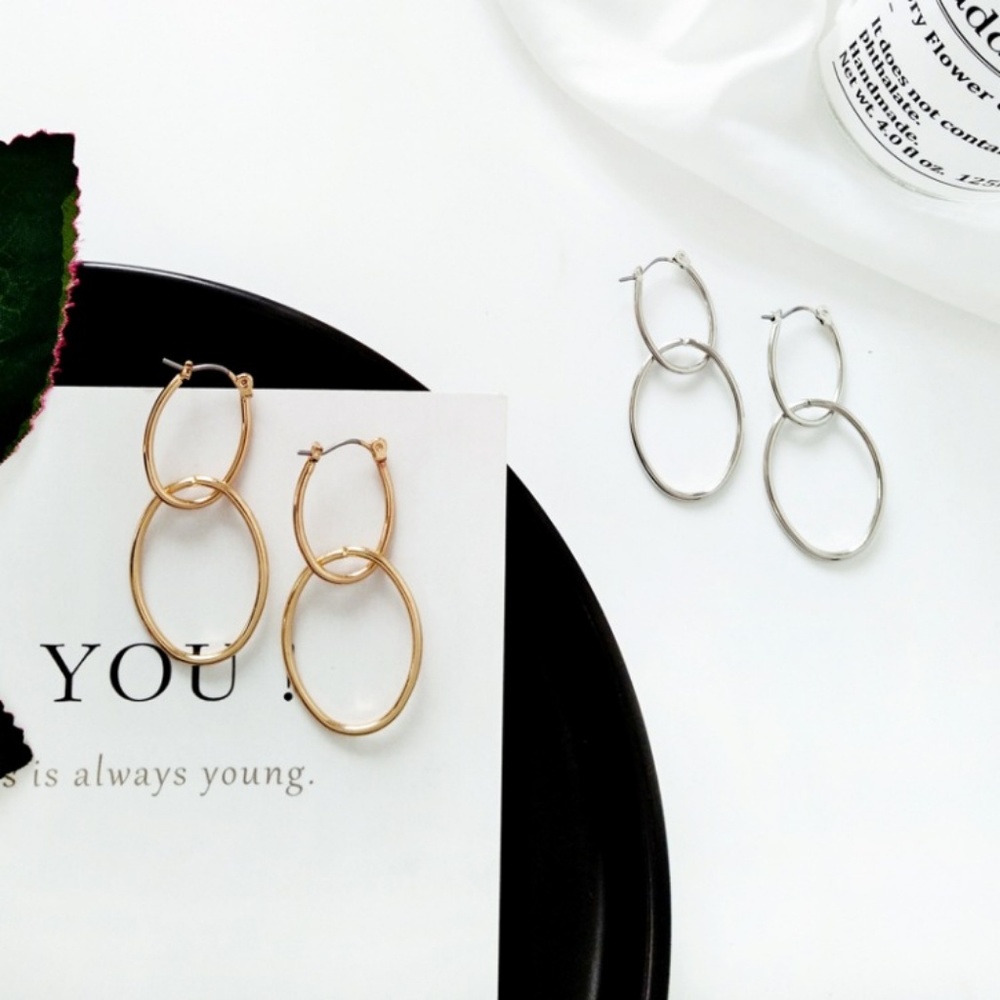 Double Layer Geometric Drop Earrings - Picture 8 of 8